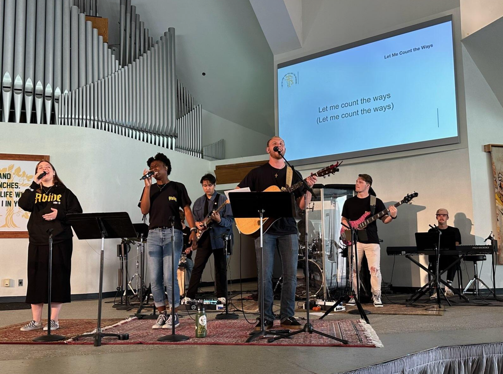 Concordia's worship band performing during Chapel